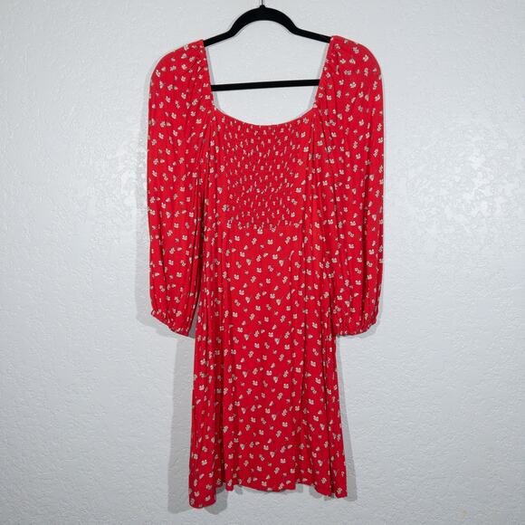 New Sanctuary Red Wildflower Floral Cilia Long Sleeve‎ Mini Dress 8 - Picture 6 of 7